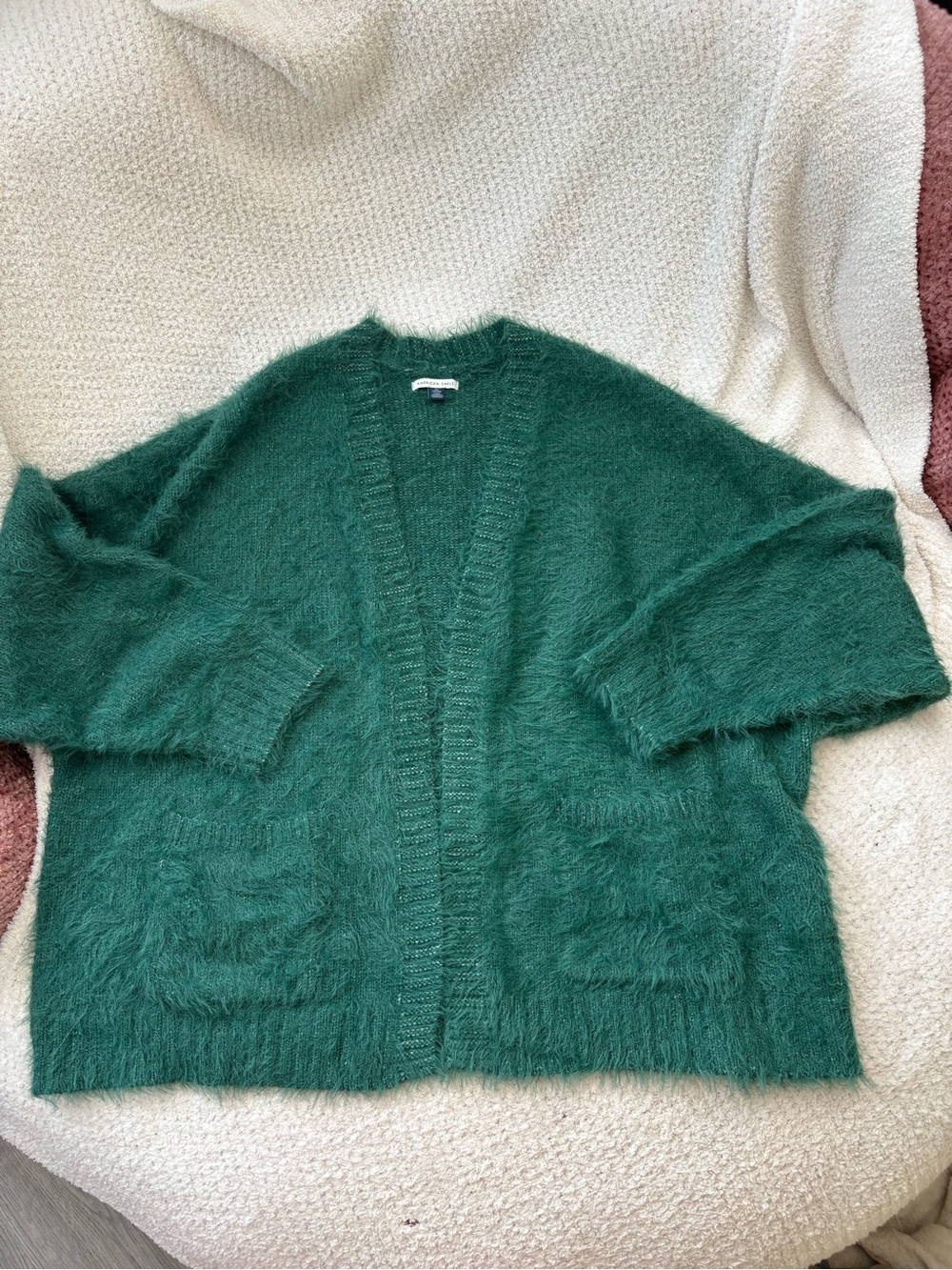 Cozy Forest Green Fuzzy Cardigan Sweater - American Eagle Outfitters